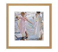 Artery8 Joaquin Sorolla Y Bastida Time For A Bathe Valencia 8X8 Inch Square Wooden Framed Wall Art Print Picture with Mount in Light Oak Artery8 Light Oak
