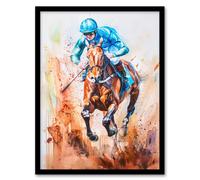 Artery8 Framed Wall Art Jockey Horse Racing Ascot Derby Watercolour Print - 12X16 Inch