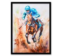 Artery8 Jockey Horse Racing Ascot Derby Watercolour Wall Art Print - A4 Size