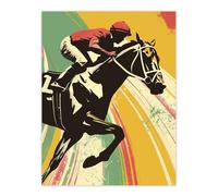 Jockey on Race Horse Artwork Bold Colourful Pop Wall Art Print Artery8 Multi W24 inch x H32 inch