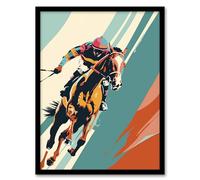 Artery8 Jockey on Racehorse Animal Race Colourful Pop Art Living Room Artwork Framed Wall Art Print A4
