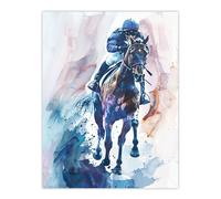 Jockey on Racehorse Modern Watercolour Light Wall Art Print Artery8 Multi W18 inch x H24 inch