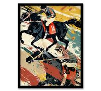Artery8 Jockeys Horses Racing Artwork Colourful Artistic Living Room Artwork Framed Wall Art Print A4