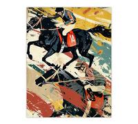 Jockeys Horses Racing Artwork Colourful Artistic Wall Art Print Artery8 Multi W24 inch x H32 inch