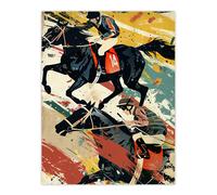 Artery8 Jockeys Horses Racing Artwork Colourful Artistic Wall Art Print | Size: W12" x H16" Artery8 Multicolor W12" x H16"