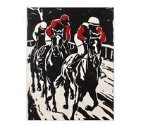 Artery8 Jockeys in Horse Racing Scene Black Red Modernist Wall Art Print | Size: W24" x H32" Artery8 Black W24" x H32"