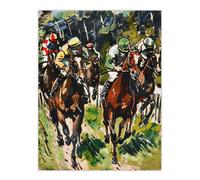 Artery8 Jockeys in Horse Racing Scene Modernist Painting Wall Art Print in Green | Size: W12" x H16" Artery8 Green W12" x H16"