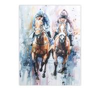 Jockeys on Racehorses Modern Pastel Watercolour Wall Art Print Artery8 Multi W24 inch x H32 inch