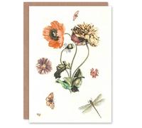 Artery8 Johan Teyler Art Card Poppies Butterflies & Dragonfly in White Artery8 White