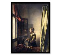 Artery8 Johannes Vermeer Framed Wall Art Girl Reading Letter By Open Window - A3 Size