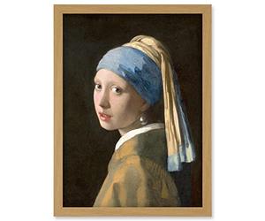 Artery8 Johannes Vermeer Girl with a Pearl Earring Reproduction Painting Artwork Framed Wall Art Print A4