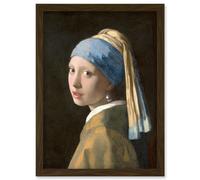 Johannes Vermeer Girl with a Pearl Earring Reproduction Painting Artwork Framed Wall Art Print A4 Artery8 Brown One Size