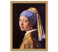 Johannes Vermeer Girl With Pearl Earring Classic Vintage Duch Golden Age A4 Artwork Framed Wall Art Print Artery8 Light Oak One Size