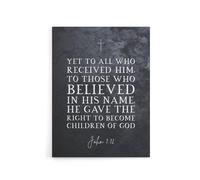 Artery8 John 1 12 Belief The Right To Become Bible Quote Canvas Wall Art Print in Grey | Size: W12" x H16" Artery8 Grey W12" x H16"