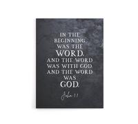 Artery8 John 1 The Word Was God Christian Bible Quote Canvas Wall Art Print in Grey | Size: W12" x H16" Artery8 Grey W12" x H16"