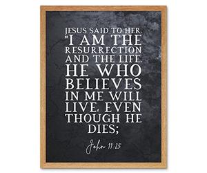 Artery8 John 11:25 Jesus I am the resurrection and the life Christian Bible Verse Quote Scripture Typography Art Print Framed Poster Wall Decor 12x16 inch