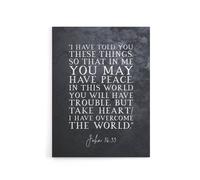 Artery8 John 16 33 Peace Take Heart I Have Bible Quote Canvas Wall Art Print in Grey | Size: W18" x H24" Artery8 Grey W18" x H24"