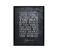 Artery8 John 16 33 Peace Take Heart I Have Bible Quote Framed Canvas Wall Art Print in Grey | Size: W24" x H32" Artery8 Grey W24" x H32"
