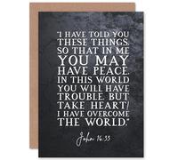 Artery8 John 16:33 Peace Take Heart I have Overcome the World Christian Bible Verse Quote Scripture Typography Sealed Greeting Card Plus Envelope Blank inside