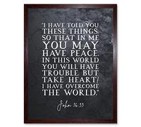 Artery8 John 16:33 Peace Take Heart I have Overcome the World Christian Bible Verse Quote Scripture Typography Art Print Framed Poster Wall Decor 12x16 inch