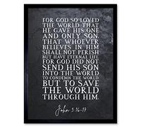 Artery8 John 3:16-17 Eternal Life Sent His Son To Save The World Christian Bible Verse Quote Scripture Typography Artwork Framed Wall Art Print 9X7 Inch