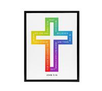 Artery8 John 3:16 God So Loved The World Colourful Cross Framed Canvas Art in White | Size: W24" x H32" Artery8 White W24" x H32"