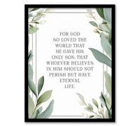 Wall Art Print John 3:16 God So Loved the World Quote Bible Verse Green Framed Art Artery8 Green A4