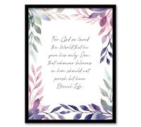 Artery8 John 3:16 God So Loved the World Quote Jesus Christ Christian Bible Faith God Verse Revelations Violet Flowers Artwork Art Print Framed Poster Wall Decor 12x16 inch