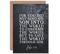 Artery8 John 3:17 God Sent His Son To Save The World Christian Bible Verse Quote Scripture Typography Sealed Greeting Card Plus Envelope Blank inside