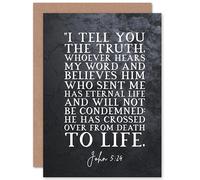 Artery8 John 5:24 Whoever Hears My Word And Believes Has Eternal Life Christian Bible Verse Quote Scripture Typography Sealed Greeting Card Plus Envelope Blank inside