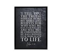 Artery8 John 5 24 Whoever Hears My Word & Bible Quote Framed Canvas Wall Art Print in Grey | Size: W24" x H32" Artery8 Grey W24" x H32"