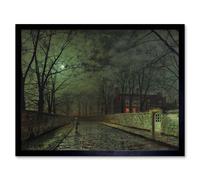 Wee Blue Coo John Atkinson Grimshaw Moonlit Street Old Master Painting Art Print Framed Poster Wall Decor 12X16 Inch