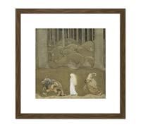 Artery8 John Bauer Among Trolls & Gnomes 8X8 Inch Square Wooden Framed Wall Art Print Picture with Mount in Brown Artery8 Brown