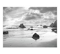 Artery8 John Beach Waves Black White Photo Art Print Canvas Premium Wall Decor Poster Mural
