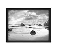 Artery8 John Beach Waves Black White Photo Artwork Framed Wall Art Print 18X24 Inch