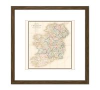 Artery8 John Bett's New Map Ireland 8X8 Inch Square Wooden Framed Wall Art Print Picture with Mount in Brown Artery8 Brown