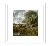 Artery8 John Constable English Sketch For A Boat Passing A Lock 8X8 Inch Square Wooden Framed Wall Art Print Picture with Mount in White Artery8 White