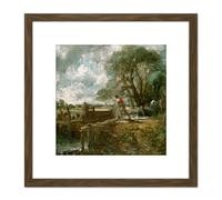 Artery8 John Constable English Sketch For A Boat Passing A Lock 8X8 Inch Square Wooden Framed Wall Art Print Picture with Mount in Brown Artery8 Brown