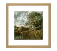 Artery8 John Constable English Sketch For A Boat Passing A Lock 8X8 Inch Square Wooden Framed Wall Art Print Picture with Mount in Light Oak Artery8 Light Oak