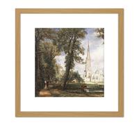 Artery8 John Constable Salisbury Cathedral From The Bishops Garden 8X8 Inch Square Wooden Framed Wall Art Print Picture with Mount in Light Oak Artery8 Light Oak