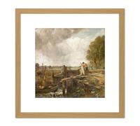 Artery8 John Constable Study Of A Boat Passing A Lock 8X8 Inch Square Wooden Framed Wall Art Print Picture with Mount in Light Oak Artery8 Light Oak