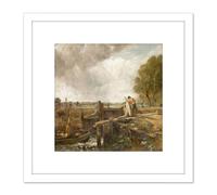 Artery8 John Constable Study Of A Boat Passing A Lock 8X8 Inch Square Wooden Framed Wall Art Print Picture with Mount in White Artery8 White