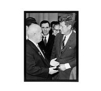 Artery8 John F Kennedy Nikita Khrushchev Framed Canvas Wall Art Print in Grey | Size: W12" x H16" Artery8 Grey W12" x H16"
