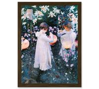 John Singer Sargent Carnation Lily Rose Painting A4 Artwork Framed Wall Art Print Artery8 Brown One Size