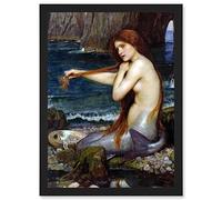 Artery8 John William Waterhouse Mermaid Bathing Water Bathroom Painting A4 Artwork Framed Wall Art Print