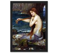 Artery8 John William Waterhouse Mermaid Bathing Water Bathroom Painting A4 Artwork Framed Wall Art Print in Black Artery8 Black