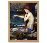 Artery8 John William Waterhouse Mermaid Bathing Water Bathroom Painting A4 Artwork Framed Wall Art Print
