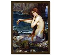 Artery8 John William Waterhouse Mermaid Bathing Water Bathroom Painting A4 Artwork Framed Wall Art Print