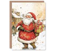 Artery8 Jolly Santa Claus With Present Blank For Him Or Her Art Xmas Festive Christmas Card
