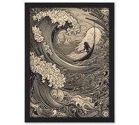 Artery8 Jonah & the Storm at Sea Modern Illustration Artwork Framed Wall Art Print A4 in Black Artery8 Black